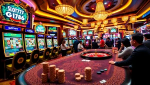 Engaging casino atmosphere showcasing raja barong-themed slot machines and poker excitement.