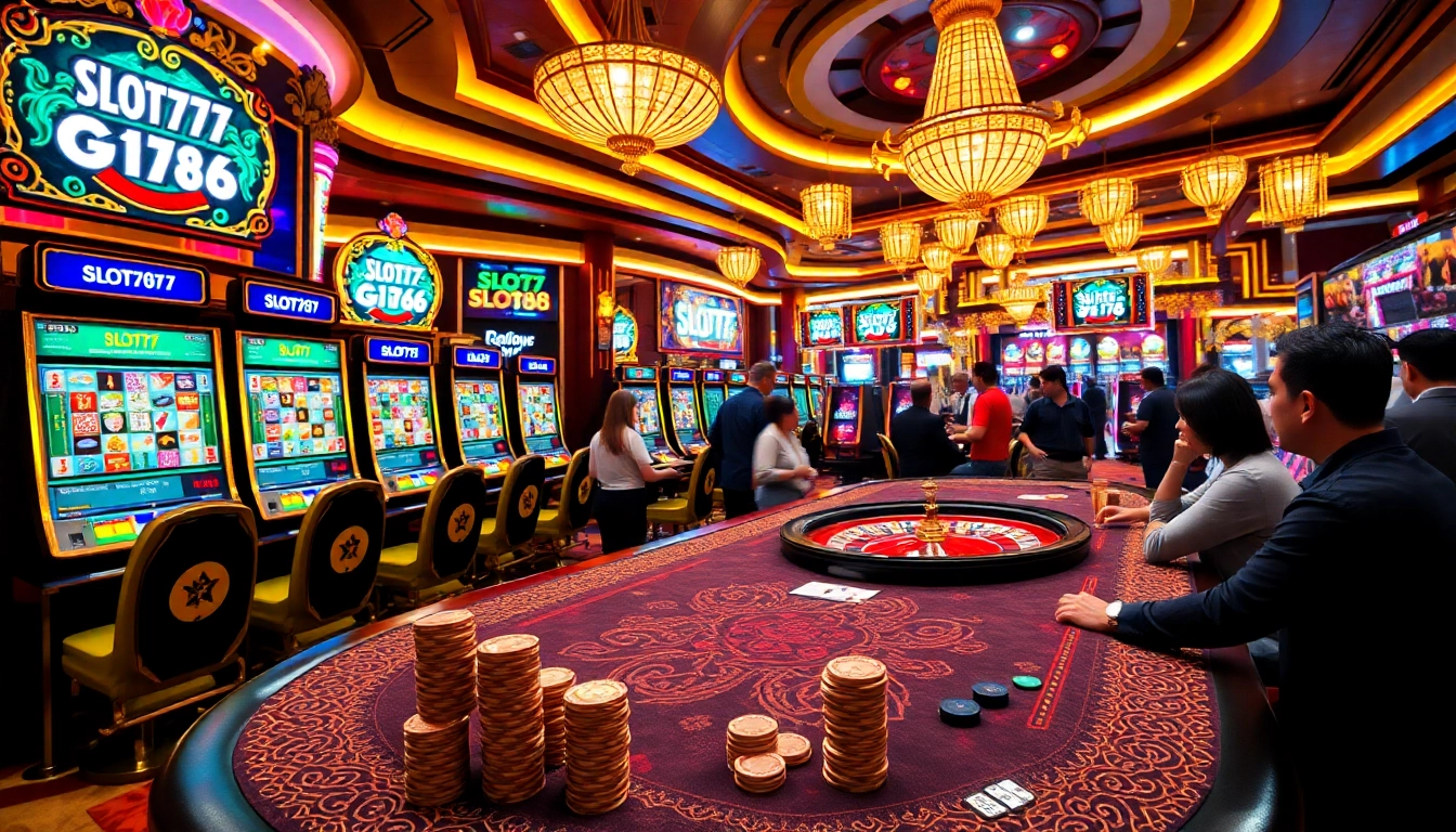 Engaging casino atmosphere showcasing raja barong-themed slot machines and poker excitement.