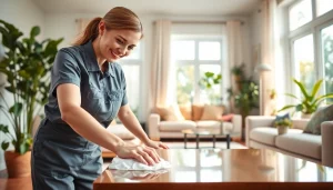 Enhance your home with a cleaning service showcasing a professional cleaner in action.