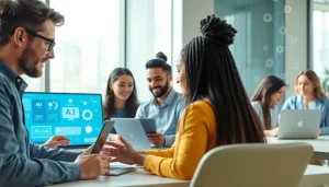 Showcasing how to Find the best AI Tools through collaboration in a modern workspace.