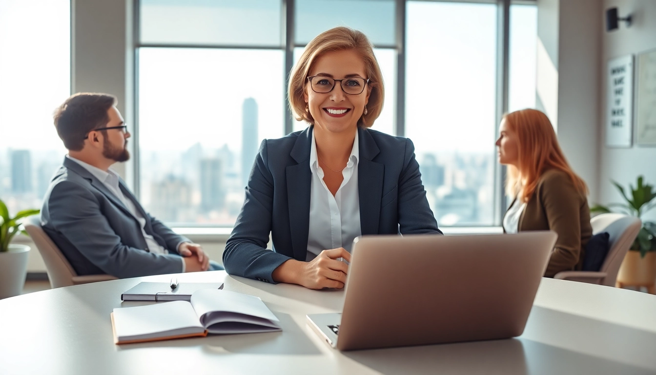 Engaging business coach near me working with clients in a bright office setting.