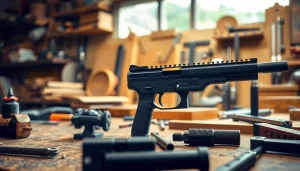 Assembling a polymer 80 glock 19 with precise tools in a professional workshop.