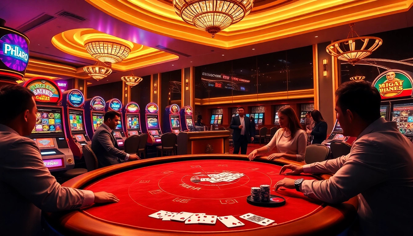Discover Phlaro with immersive gaming visuals featuring vibrant poker tables and online casino excitement.