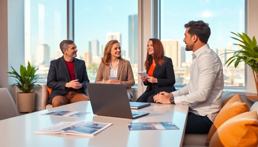 Engaging real estate discussion with an agent in a modern office setting.