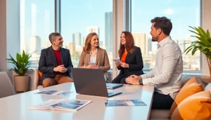 Engaging real estate discussion with an agent in a modern office setting.