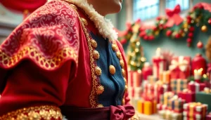 Verken een kleurrijk pietenpak met luxe details in een feestelijke setting.