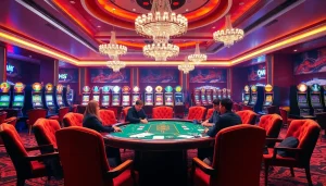 Intense poker game at nhà cái 789win casino with luxury decor and vibrant atmosphere.