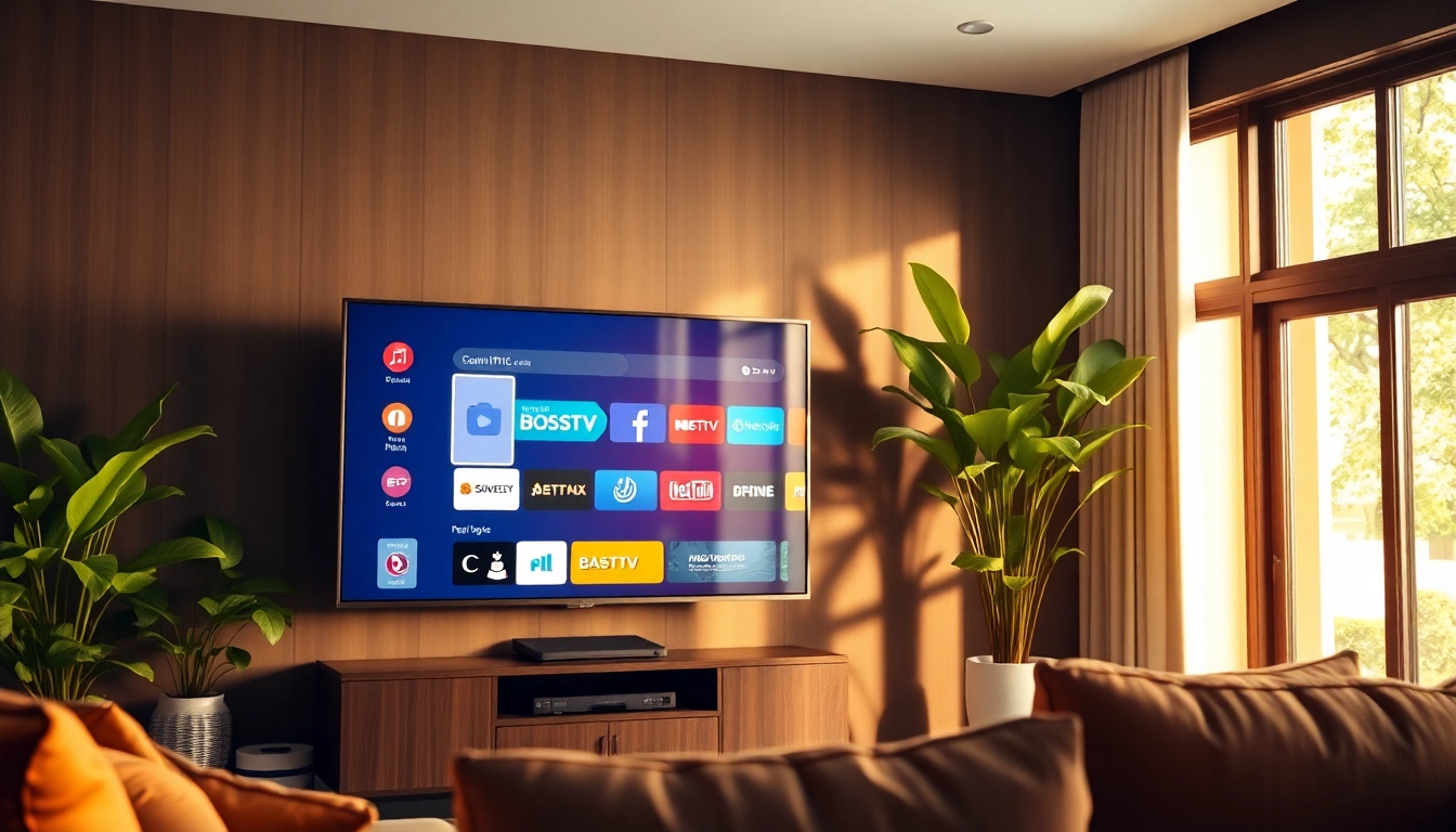 Stream IPTV seamlessly with https://bosstv.ca displayed on a stylish smart TV in a cozy living room.