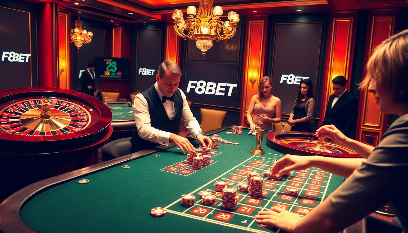Exciting gaming moment at a luxury casino table, featuring F8BET gaming elements.