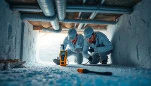Inspecting crawl space moisture levels at http://newleafcrawlspace.com with professionals ensuring a healthy environment.