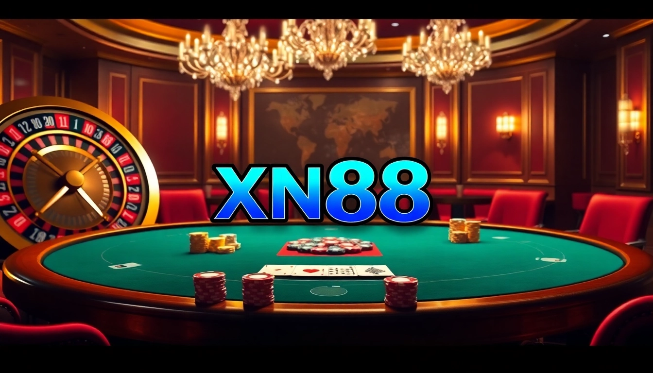 Experience the excitement of XN88 casino gaming with glamorous poker tables and vibrant roulette wheels.