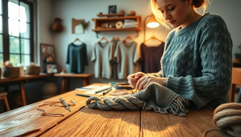 Handmade knits showcased on https://www.ound-ound.com by an expert artisan in a cozy workshop.