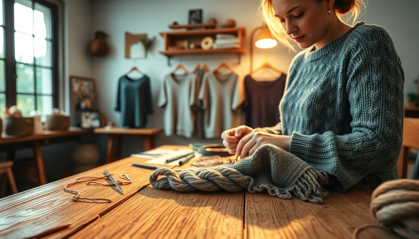 Handmade knits showcased on https://www.ound-ound.com by an expert artisan in a cozy workshop.