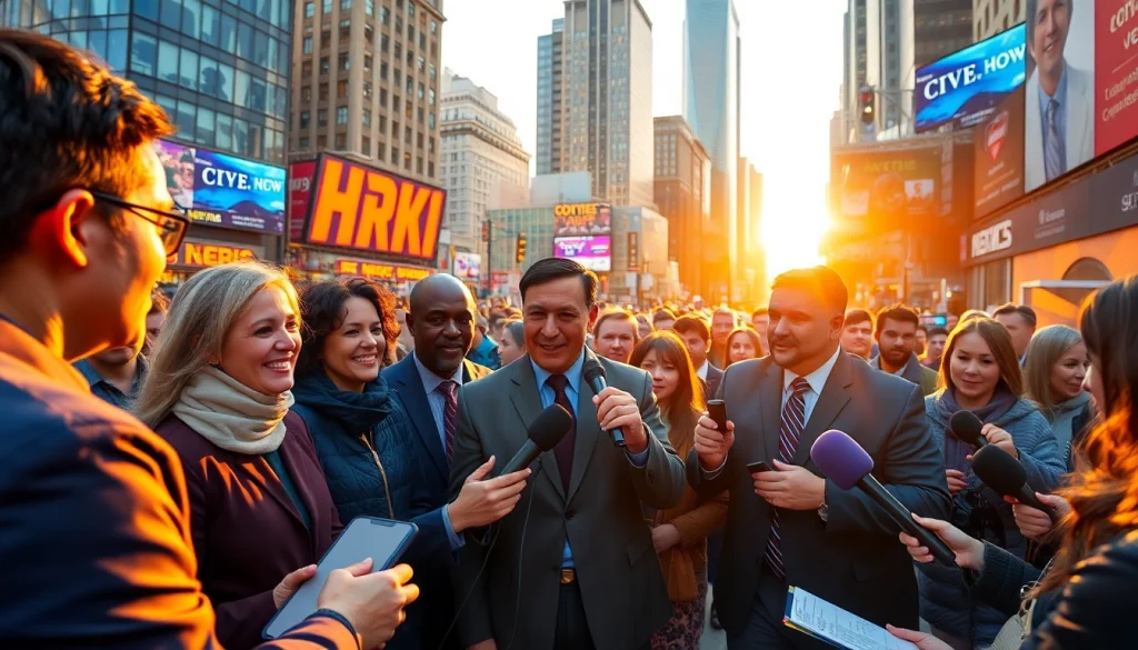 Engaging news coverage scene with journalists and citizens, highlighting https://news-parade.com.ua.