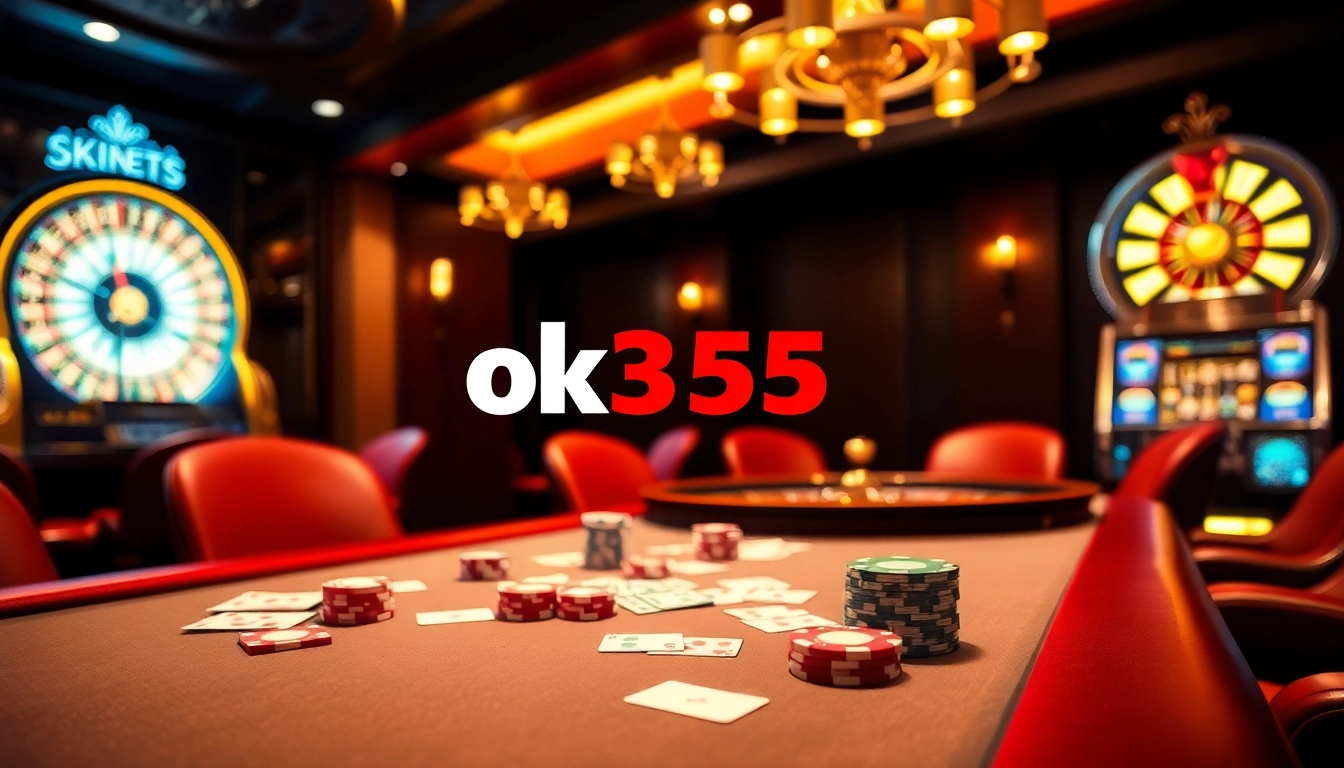 Experience the excitement of gambling at ok365 with vibrant poker tables and elegant slot machines.