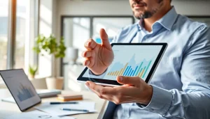 카드현금화 정보 제공하는 전문가와 금융 자료가 가득한 사무실 모습