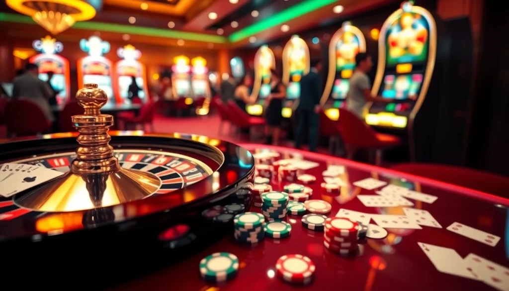 Gamble at OK365LV.COM with thrilling poker chips and a spinning roulette wheel.