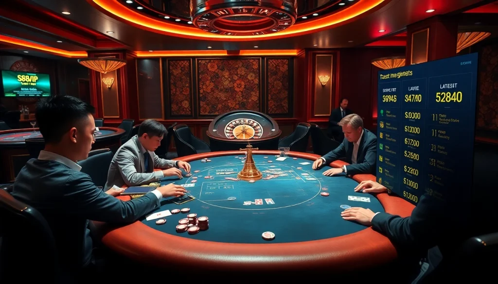S88VIP poker players engaged in a high-stakes game at an elegant casino.