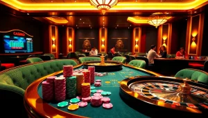 Exciting casino scene featuring online gambling elements from https://kkwin.diy/, with colorful playing cards and poker chips.