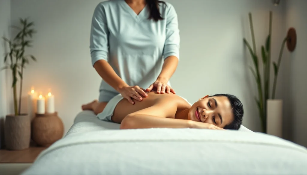 마사지 치료를 받으며 편안한 표정을 짓고 있는 고객과 치료사의 조화로운 모습