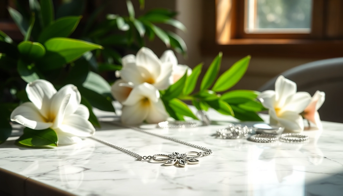 Showcase beautiful jewelry from https://valenciakey.es, featuring a silver necklace on a marble table.