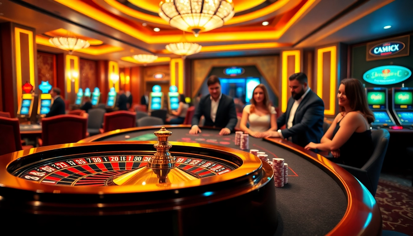 Players enjoying a vibrant casino table at a reputable Nhà cái uy tín.