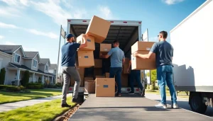 Movers Vancouver team helping with a residential relocation, lifting furniture into a moving truck.