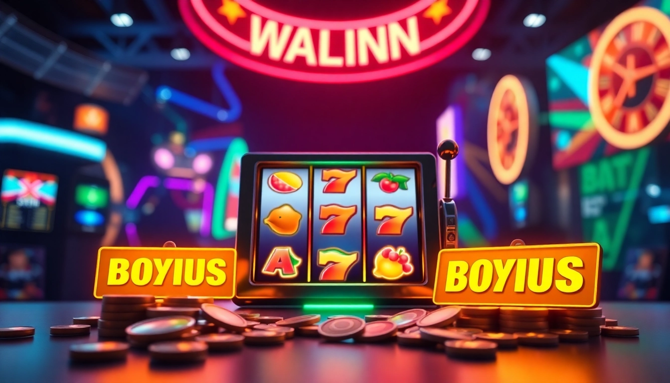 Menang dalam permainan winmy slot dengan mesin slot berwarna-warni dan suasana ceria.