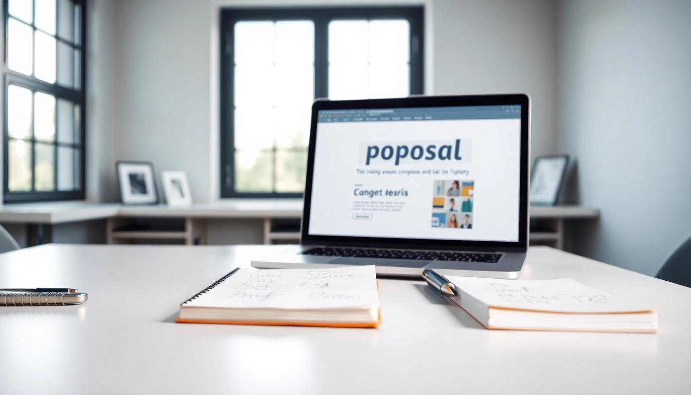 Engaging customized proposal writing workspace emphasizing creativity and professionalism.