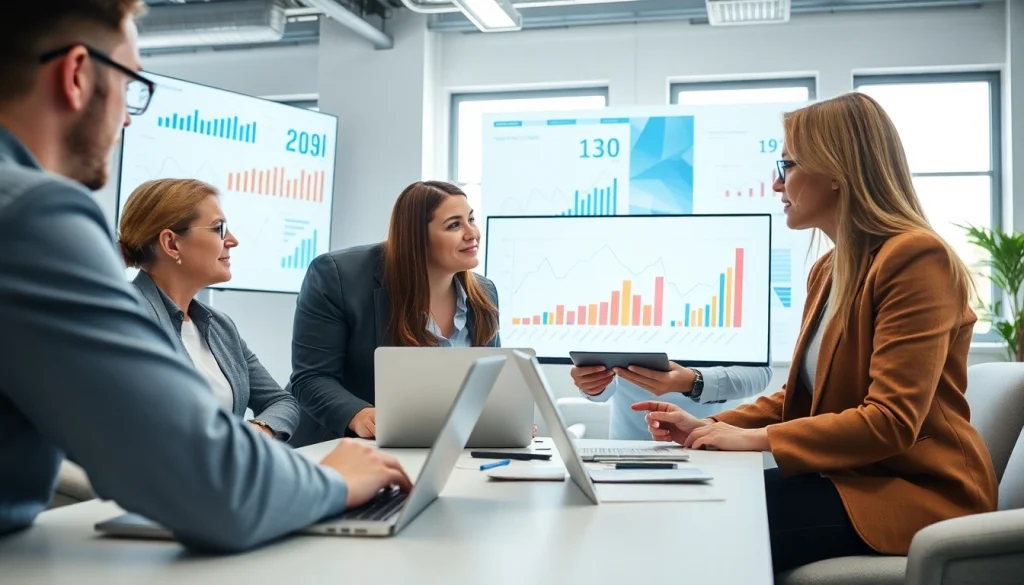 Enhancing competitive intelligence through collaborative team analysis in a modern office.