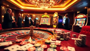 Experience the excitement of say88 in a luxurious casino scene with roulette wheel and poker chips.