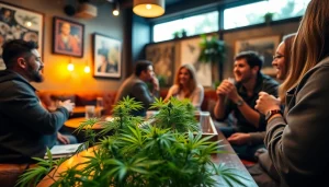 Members enjoying time at a cannabis club, showcasing vibrant social interactions.