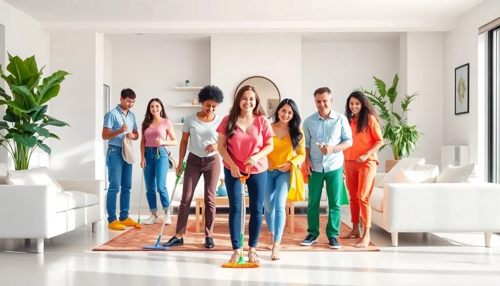 Promote your Cleaning service with a professional team cleaning a modern home environment.