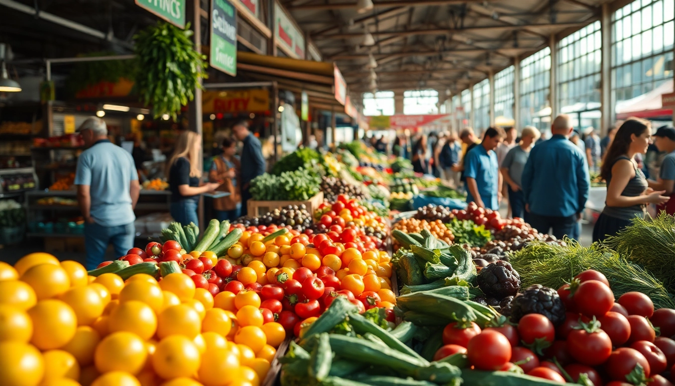 Petani toto menampilkan hasil pertanian segar di pasar yang ramai.