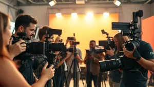 Capture the creativity of Video Production Company Calgary team working together on a film set.