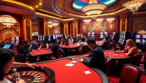 Players engaging in high-stakes poker at luxury casino tables, capturing the excitement of qq88.