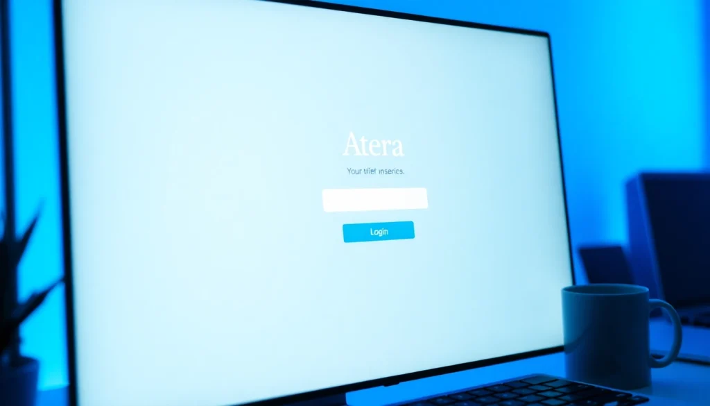 Atera login page on a computer screen showing the login fields and buttons for user access.