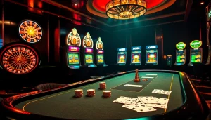 Experience the thrill of gambling with xx888 in a luxurious casino setting featuring poker tables and roulette wheels.