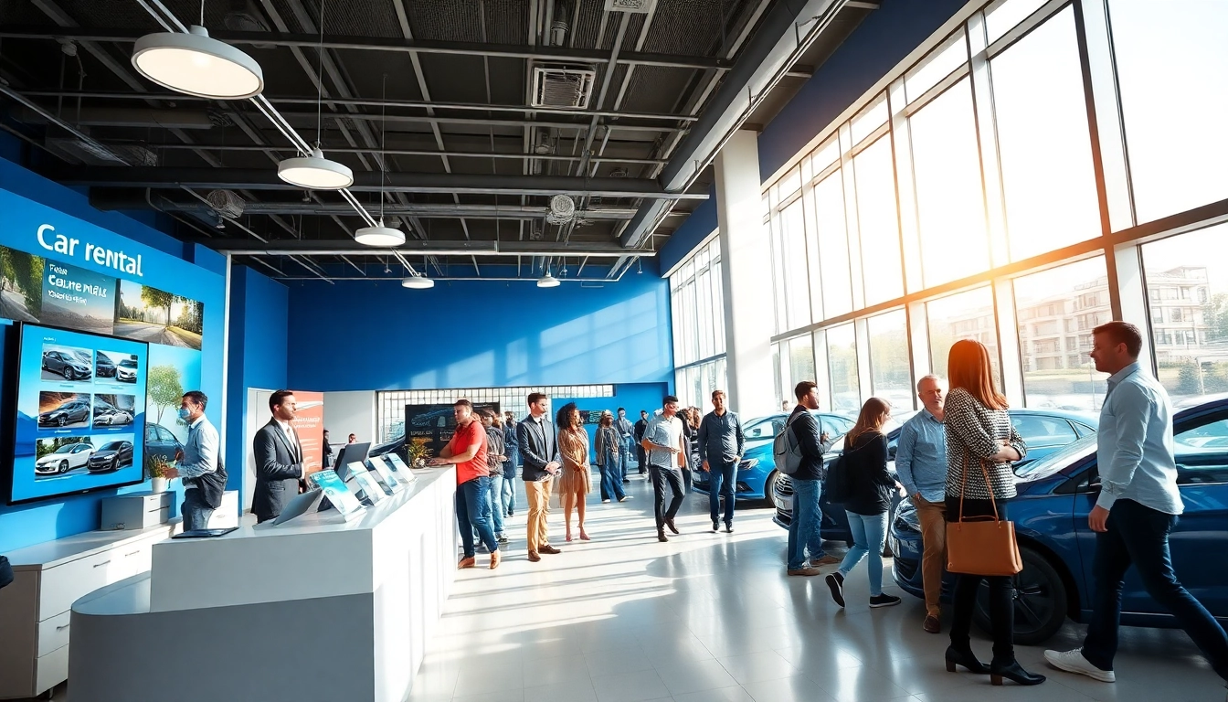 Engaging car rental experience in Chisinau highlighting 'inchiriere masini' services with diverse customers.