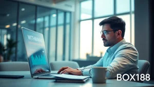 Financial expert analyzing withdrawal data on digital dashboard at BOX138 office