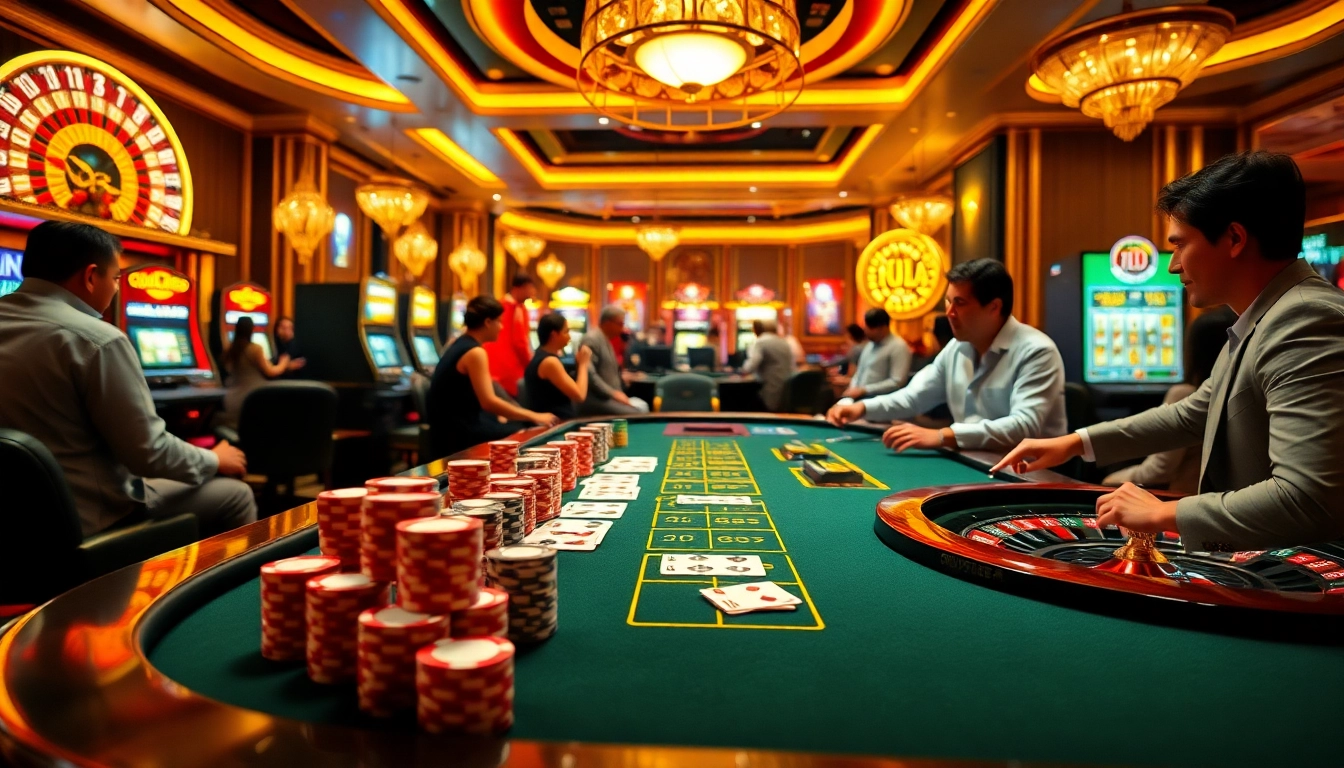 Experience the excitement of DOLA789 with high-stakes gambling at a luxurious casino table.