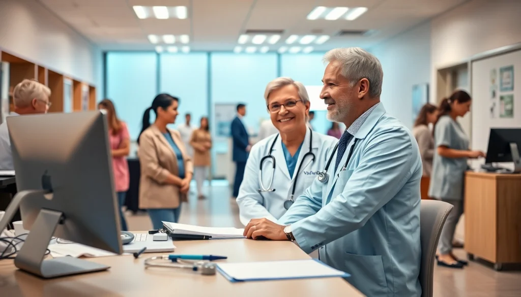 Visiting cliniquedusoufflelepontet.fr, a health professional assists a patient in a soothing clinic.