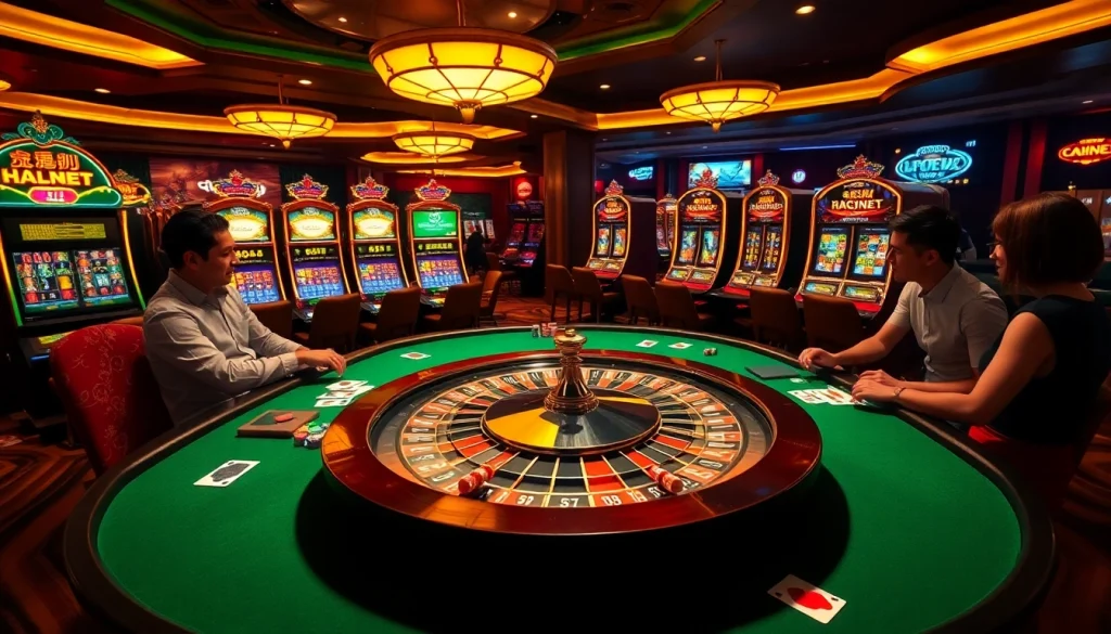 Engaging 2025 casino scene showcasing the excitement of 주소모음 with poker tables and vibrant slot machines.