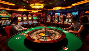 Engaging 2025 casino scene showcasing the excitement of 주소모음 with poker tables and vibrant slot machines.