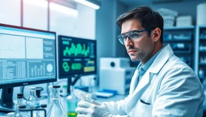 WIN55 cannabinoid research in a modern lab setting with scientists and advanced equipment.