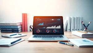 Analyze SEO strategies with a professional workspace featuring detailed analytics on a laptop.