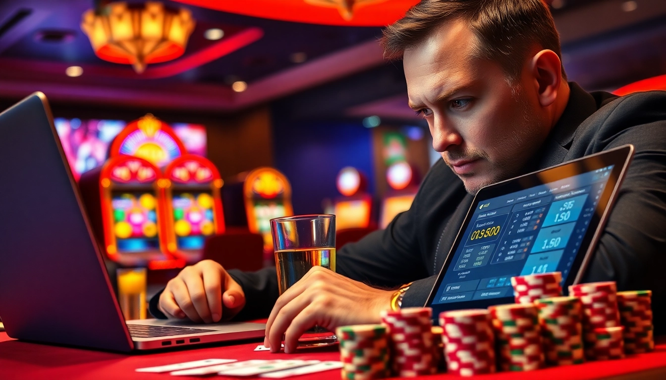 Petanitoto menggambarkan seorang penjudi profesional dengan fokus tinggi di ruang permainan modern.