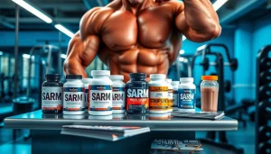 Buy sarms uk quality supplements displayed in a professional gym setting.
