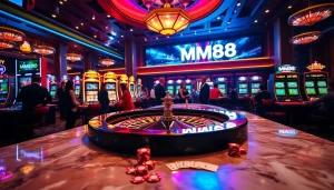 Experience the excitement of MM88 Tokyo with players engaging at a vibrant casino table.