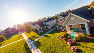 Real Estate agent showcasing beautiful homes in a vibrant neighborhood.